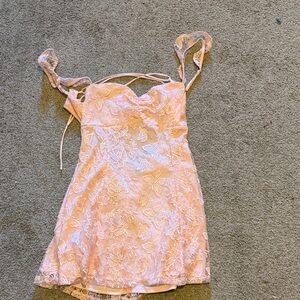 Pink Lace Dress with Floral Design